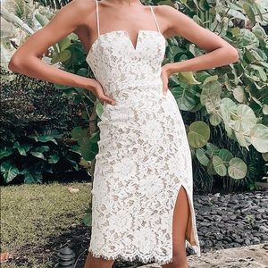 Amazing Allure White Crochet Lace Bodycon Midi Dress Bridal Shower Engagement